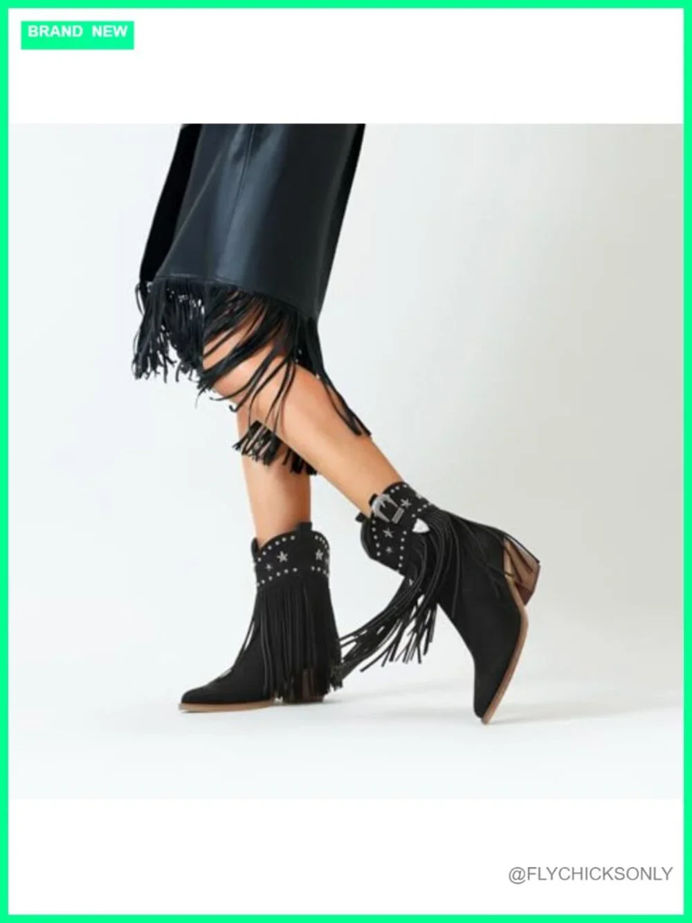 Layered Fringe Ankle Boots Pointed Toe Chunky Heel Suede Pull On
